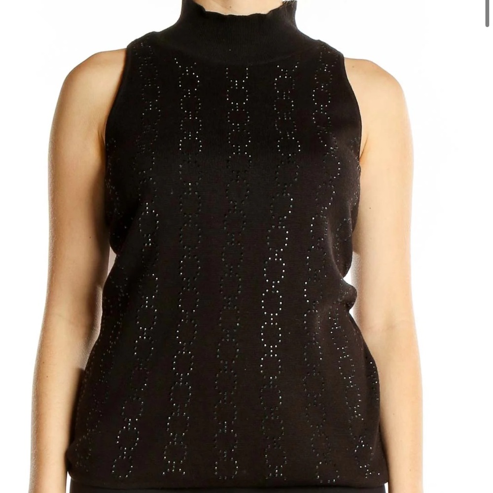 NWT White House Black Market sparkly black sleeveless mock turtleneck top WHBM